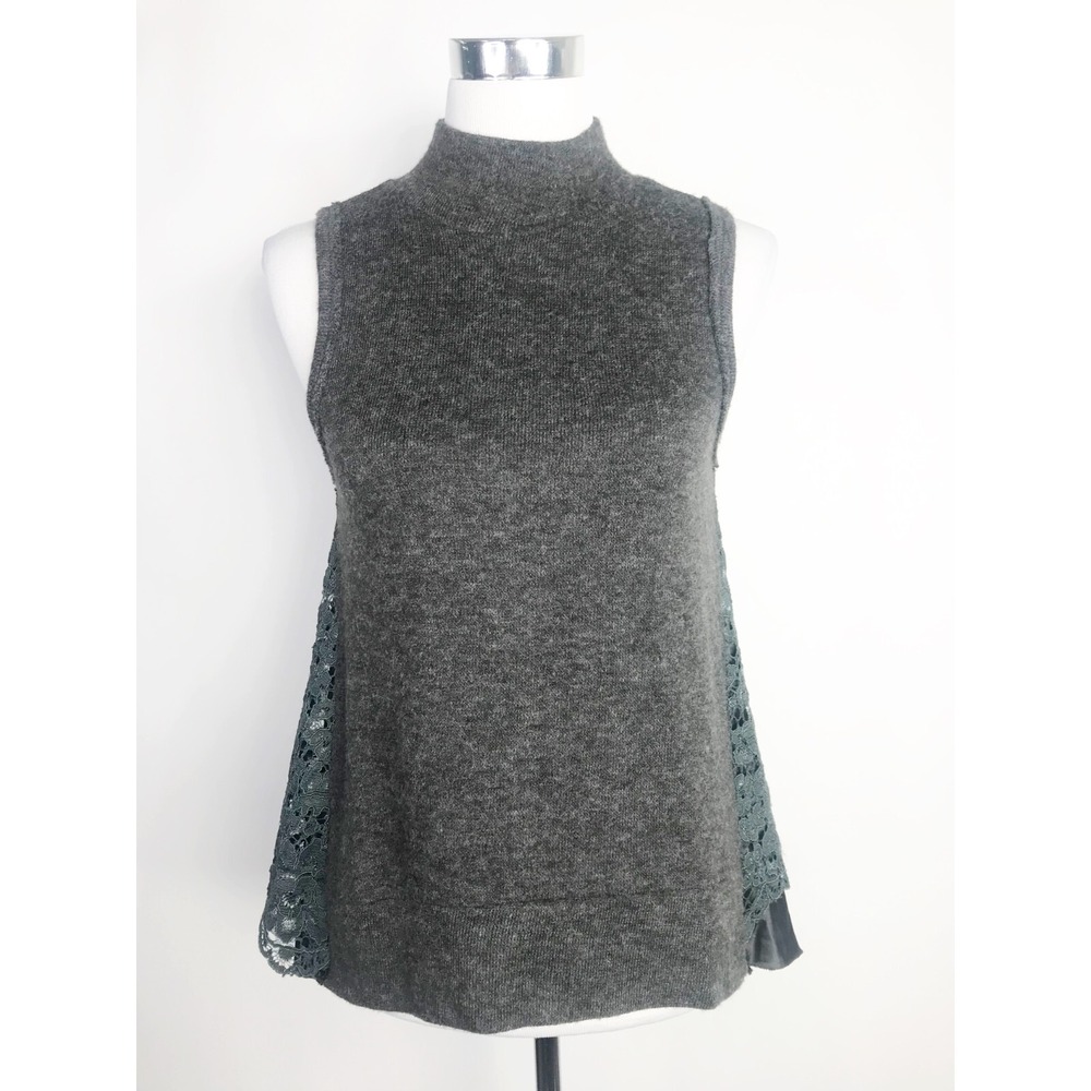 Moth Anthropologie Top Womens Small Grey Knit Lace Satin Sleeveless Fairy Grunge